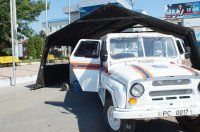 На центральной площади Комрата установлена палатка Службы гражданской защиты ЧС МВД  в связи с жаркой погодой